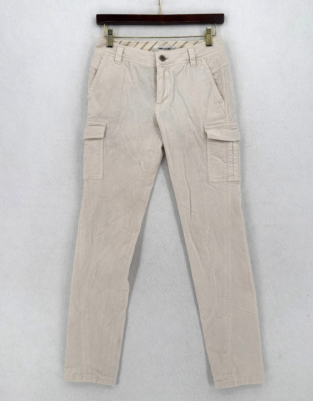 Comme Ça Du Mode Womens Cream Corduroy Straight Leg Cargo Pants Sz US XS
